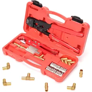 PEX Pipe Clamp Crimping Kit, Cinch Crimper for Stainless Steel Clamps from 3/8-inch 1-inch with 1/2-inch 20pcs PEX Clamps and 12pcs 1/2-inch Pex Fittings