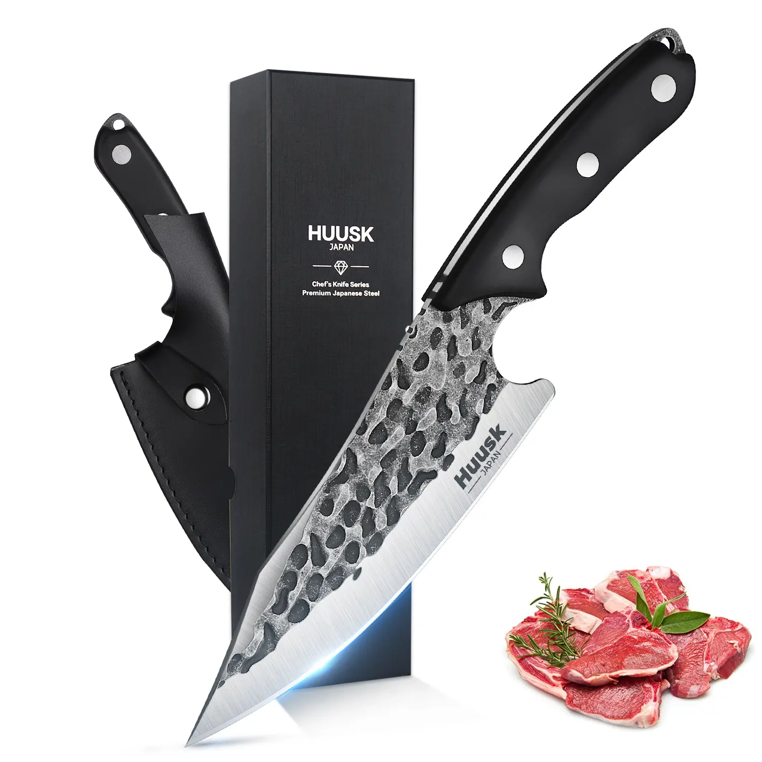 Huusk Chef Knife, Hand-Forged Viking Boning Knife, High Carbon Steel, Full Tang for Kitchen, BBQ, or Camping Blade Knives– Christmas Gift