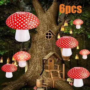 6Pack Mushroom-Shaped Lanterns Set - Red with White Spots 14/12/8 inch Outdoor Hanging Decor for Garden Festive Ambiance, Durable Metal Construction, Wireless and Easy to Hang - Home Improvement.
