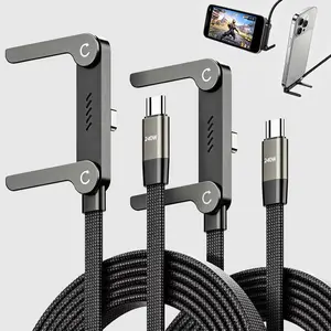 Dakomoda 240W 2-in-1 Invisible Stand Charging Cable – Fast Charging Cord with Hidden Phone Holder for Gaming, Office, Compatible with iPhone, Samsung, Type-C (Black)
