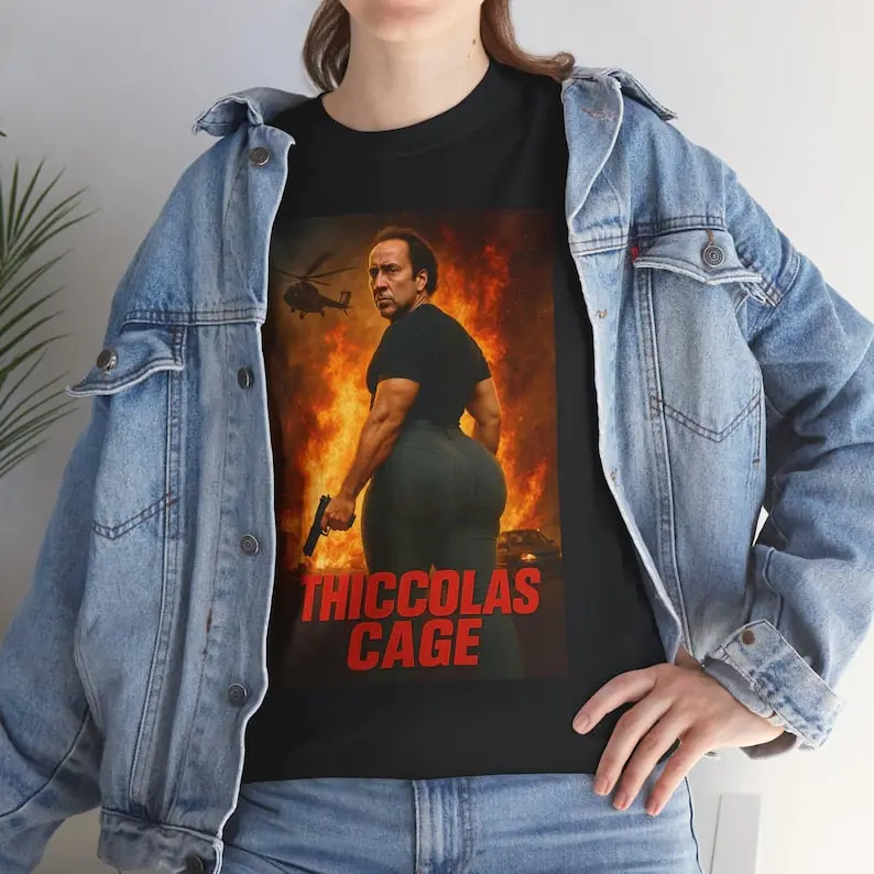 Thiccolas Cage Meme T-Shirt, Raunchy Gag Gift for Celeb Fans, Funny Shirt, Funny Gifts