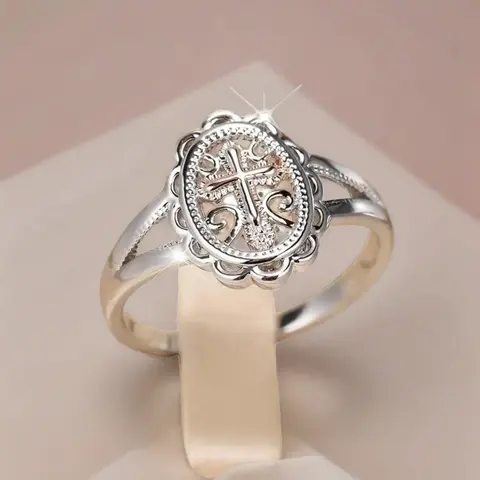 Elegant and simple retro Bohemian round shield cross women's Beautiful rings finger rings suitable for daily parties, holidays, birthdays, Valentine's Day women's Fashionable Jewelry gifts Boho Jewelry Stackable Rings