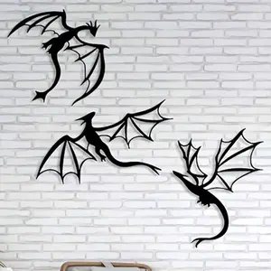 Dragon Pattern Wall Art, 3 Counts/set Metal Wall Decor, Wall Hanging Decor for Home Living Room Bedroom, Home Decor, Room Decor, Decoration Items, Stickers
