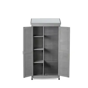 33.5"L*20.5"W*68.5"H Rectangular Cedar Wood Potting Bench, Rustic Gray Finish X‑Shaped Frame Magnetic Door Metal Top Outdoor Garden Storage Work Table with Ample Storage Space