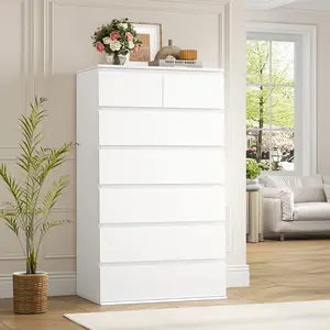 FOTOSOK 7 Drawer Dresser, White Dresser, Dresser for Bedroom, Tall Dresser Chest of Drawers, White Storage Cabinet with 7 Drawers, Modern Home Furniture, Drawer Chest Dresser