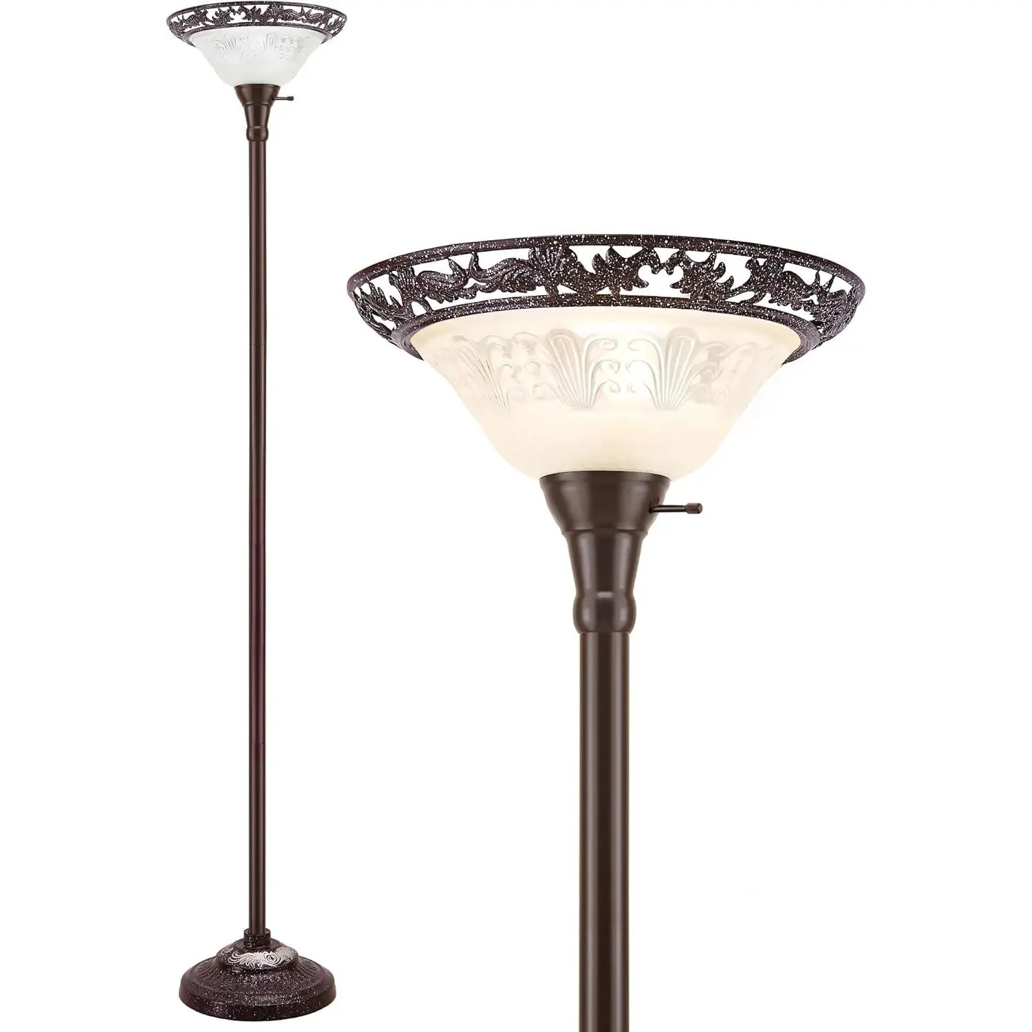 Torchiere Floor Lamp for Living Room - 70" Victorian Floor Lamp with with Etched Glass Shade,  Standing Corner Tall Reading Light for Bedroom Office