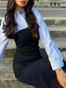 Women's Spring Summer Striped Patchwork Long Sleeve Dress, Elegant Formal Dress, Vintage Elegant Career Wear, Business Office Casual Party