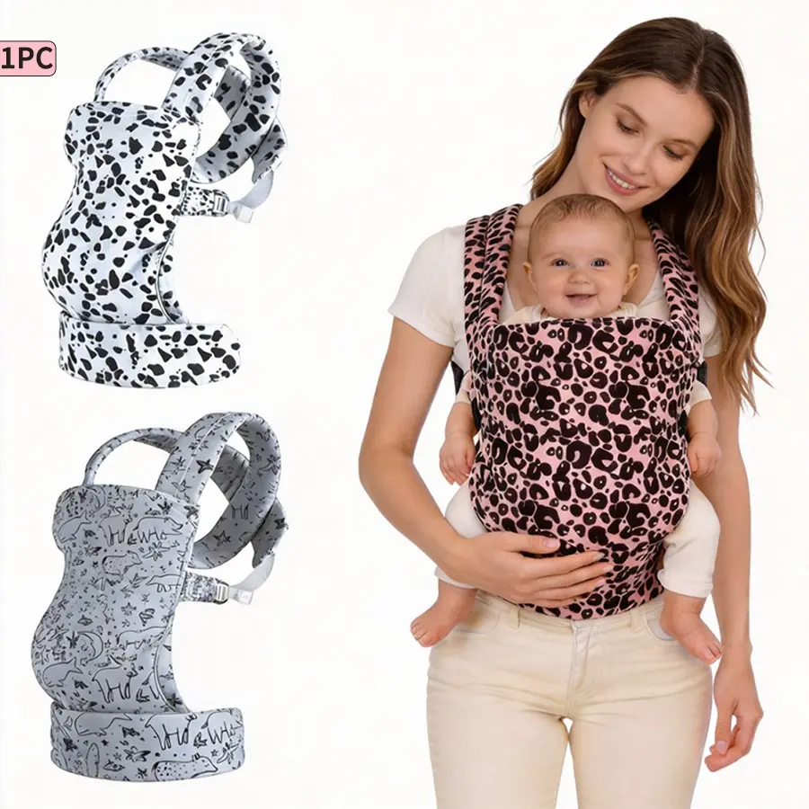 Leopard Print Baby Carrier, Wrap Carrier, Front Carry Adjustable Infant Harness, Comfortable Shoulder Support, Breathable Fabric, All-Season Use, Newborn Wrap Carrier
