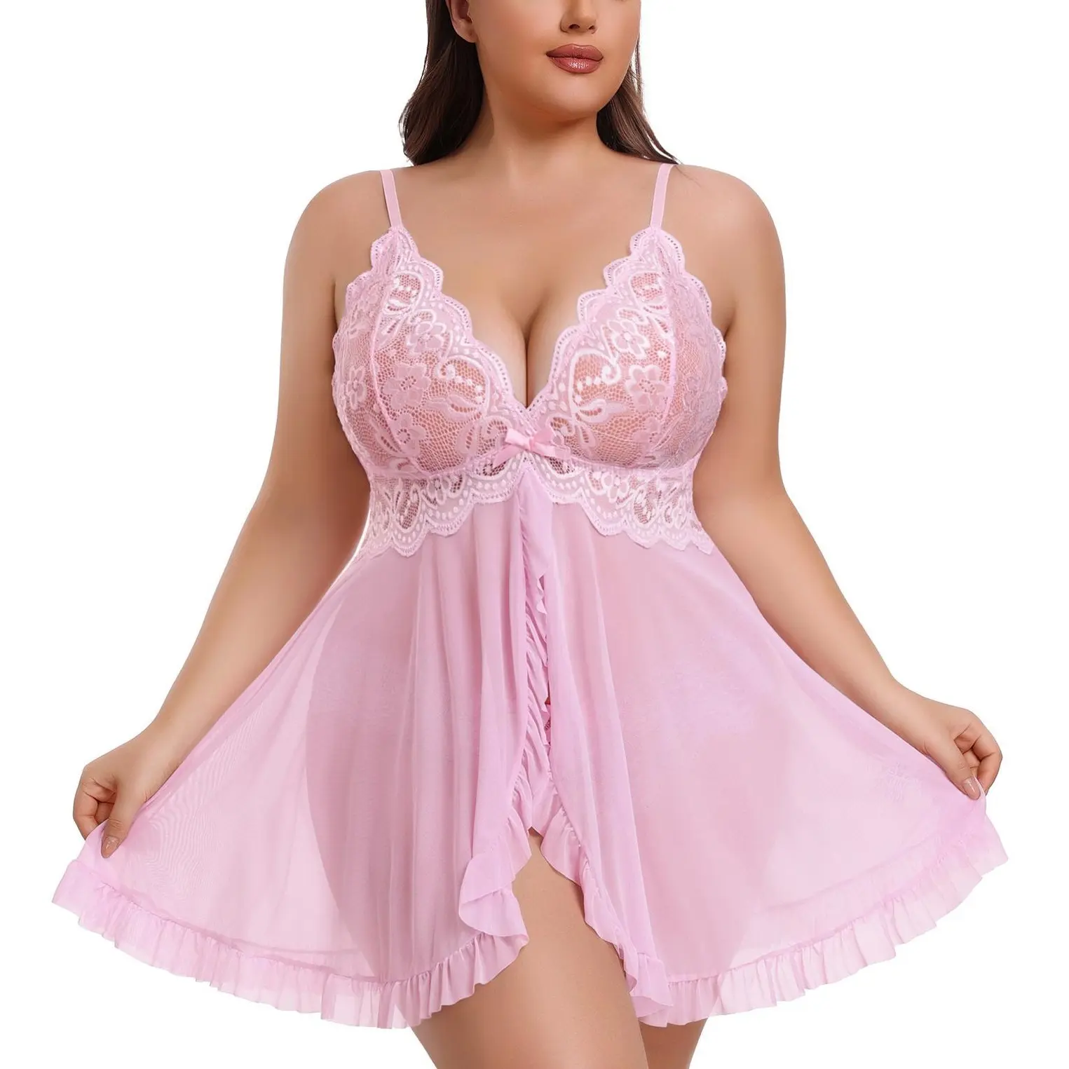 Avidlove Plus Size Lingerie for Women Lingerie Dress Lace Lingerie V-Neck Open Front Strap Nightdress