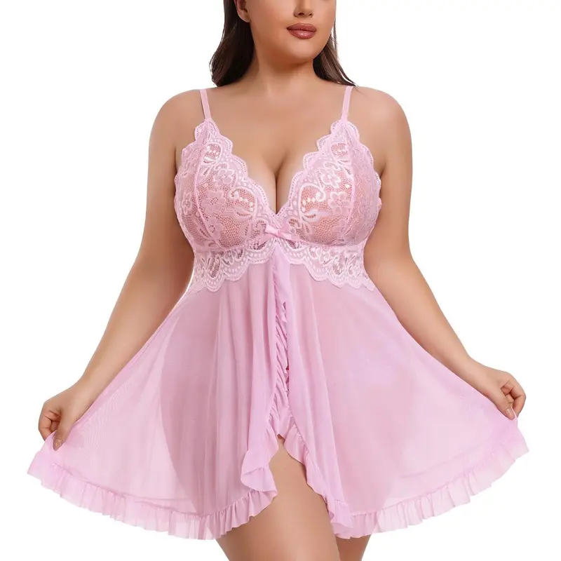 Avidlove Plus Size Lingerie for Women Lingerie Dress Lace Lingerie V-Neck Open Front Strap Nightdress