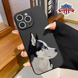 Husky Pattern Straight Edge Phone Case for iPhone 16 15 14 Pro Max 13 12 11 XR E XS Plus Shockproof Full Camera Protection Durable Slim Silicone Cover