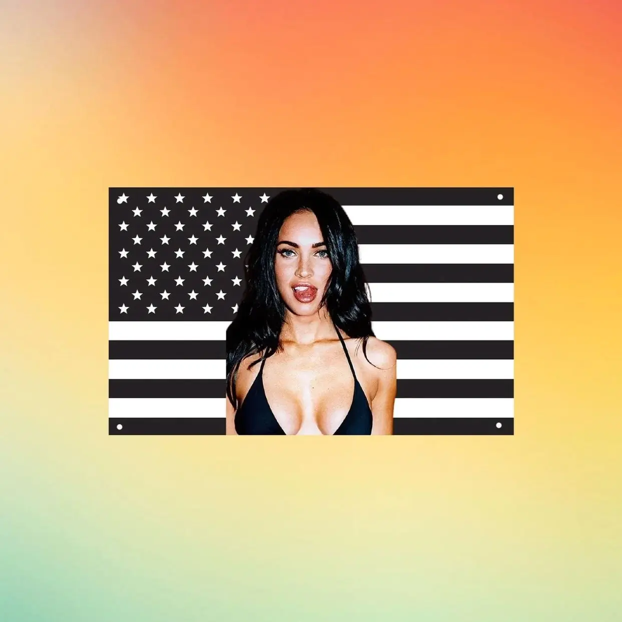 Megan Fox Black & White American Flag Wall Tapestry, Transformers Actress Fan Flag, Celebrity Room Decor