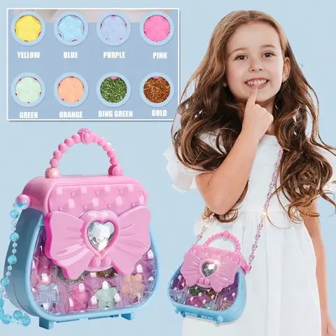 Princess Theme Water-Washable Makeup Kit for Girls - Safe Plastic, Skin-Gentle Non-Toxic Handbag Toy, 5-10+ Yrs, Play Roleplay, Kid Girl Gifts, Party-Ready Gift, Decoration, Children Development