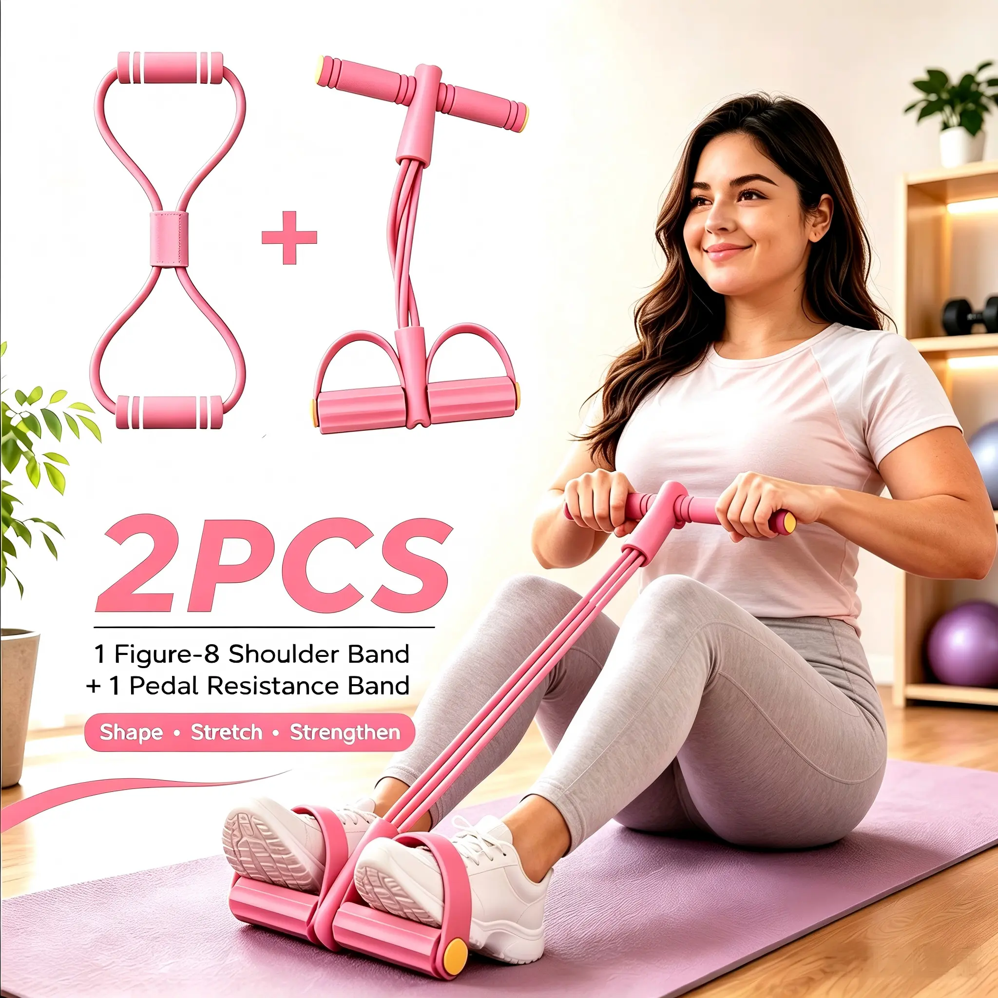 6-Tube Pedal Puller with Free Figure-8 Resistance Rope Gift - Lightweight Fabric Workout Bands, Stretch Bands for Lower Body, Upper Body, Arm Workout for Women, Outdoor Fitness Equipment