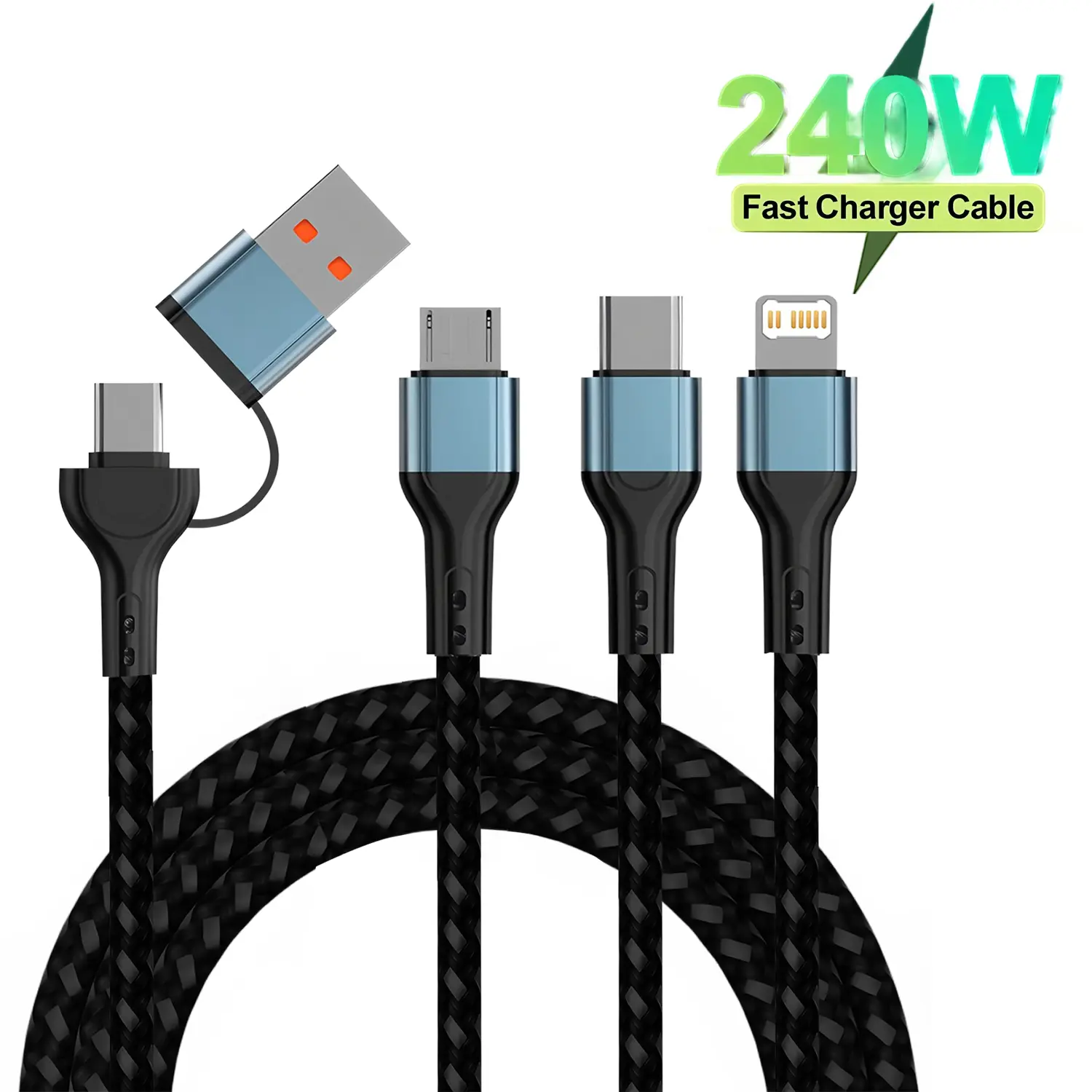 3-In-1 240w Super Fast Charger Fast Charging Cable Wired Fast Charge for Micro USB Type-C, 1.2m Multi-USB Ports Charger Line for iPhone Huawei, High-Speed Data Transfer, Fast Charging Cord