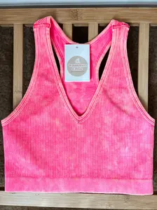 Everyday Fave Cropped Tank - Neon Coral Fuschia