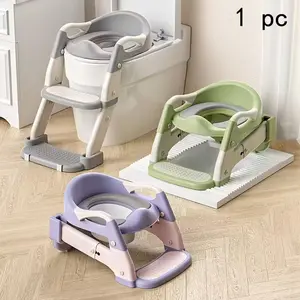 Portable Three-In-One Potty Training Toilet Seat, Adjustable Foldable Step Stool with Safety Belt, Mixed Color Plastic, Home Use