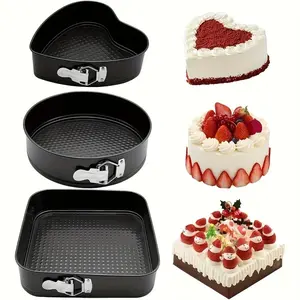 3-Piece Non-Stick Springform Cake Mold Set Heart Round Square Shapes Removable Bottom Ideal for Cheesecakes Cakes Desserts Baking Pan