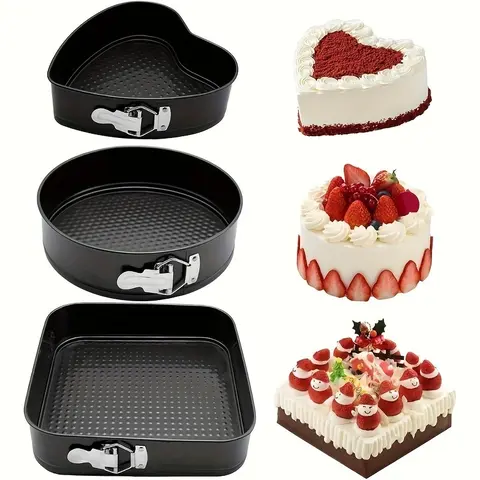 3-Piece Non-Stick Springform Cake Mold Set Heart Round Square Shapes Removable Bottom Ideal for Cheesecakes Cakes Desserts Baking Supplies Baking Molds Baking Pan