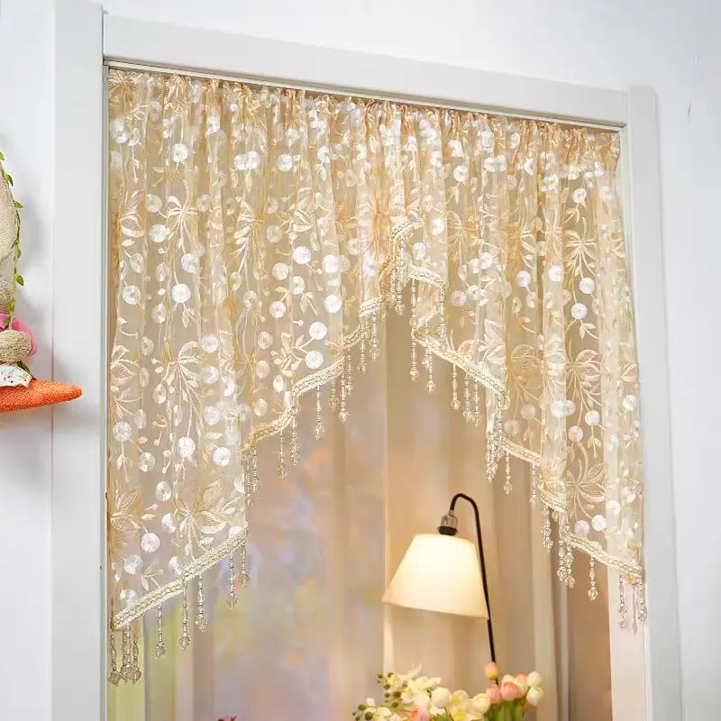Elegant Floral Lace Semi-Sheer Valance Curtains - French Arch Cafe Curtain, Tasseled Door Divider, Art Elegance Hanging Decor, Decorative Detailing Hanging Decor for Kitchen, Closet