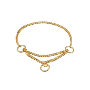 Premium Gentle Correction Brass Martingale Dog Collar - 12in x 1.4mm Small Size, Refined Show-Quality Design, for Dog Show Use