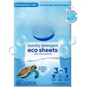 Laundry Detergent Sheets -Free - 60 Loads Eco Liquidless Soap - Travel-Friendly for Hot & Cold Cycles, Tackles Tough Stains & Odors - Gentle on  , 30 Ct