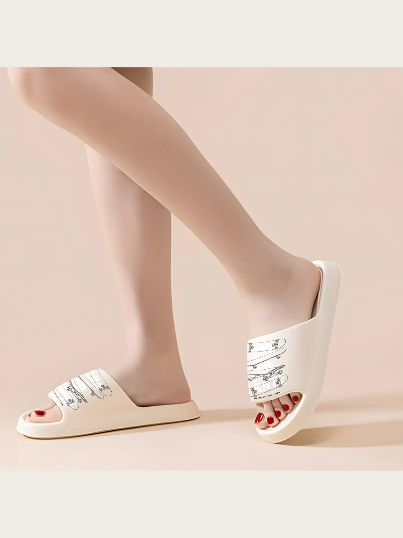 Skateboard Graphic Slippers for Men Women Retro Street Style Non Slip Comfortable Indoor Outdoor Casual Shoes Skateboarding Print Flat Sandals Lightweight Summer Footwear Legendary Street Crew Design