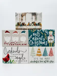 All Things Christmas Wooden Decor Block Sign - Rustic Look, Playful Prints, 6 Multiple Styles Options for Home Festive Decorations