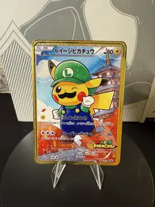 Luigi Pikachu Promo Pokemon Premium Gold Metal Card Collectible Gift Display