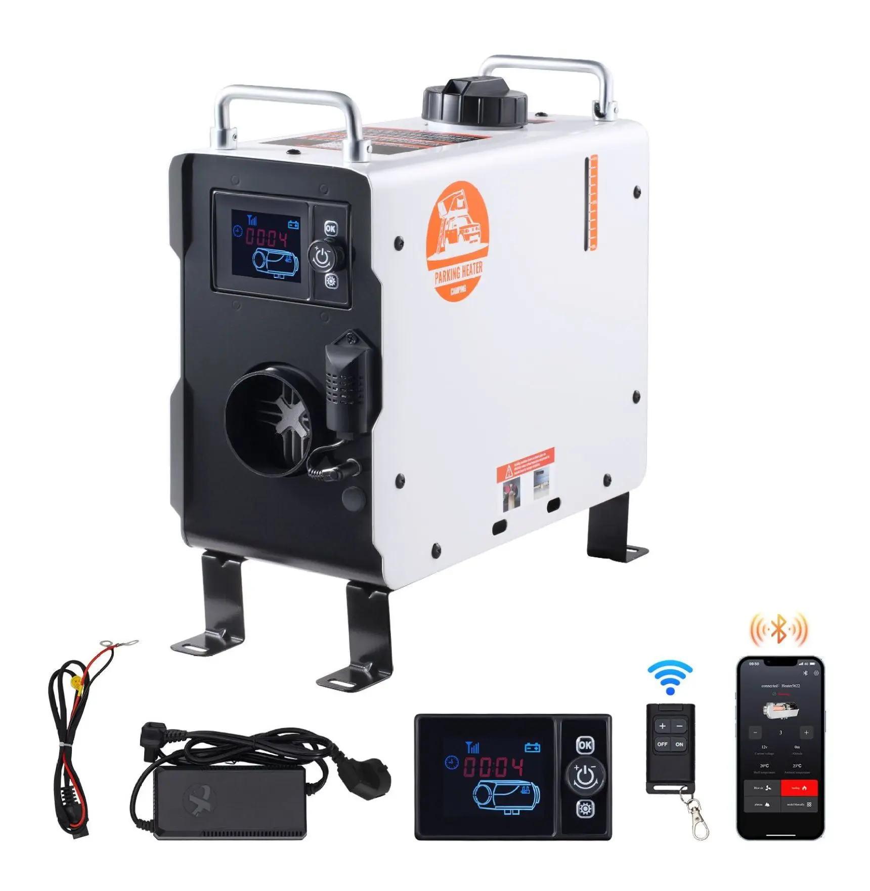 2KW Diesel Heater 12V/24V All-in-One, Bluetooth APP Control, Remote, CO Alarm, Portable Diesel Air Heater for RV, Truck, Camping, Garage - Fast Heating Freestand 2 kw