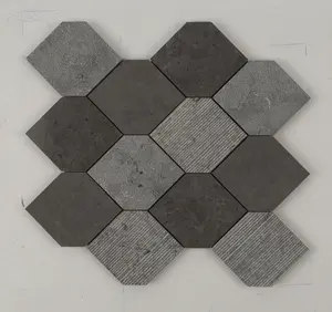 Milly Grey Stretch Hexagon Limestone Mosaic Tile