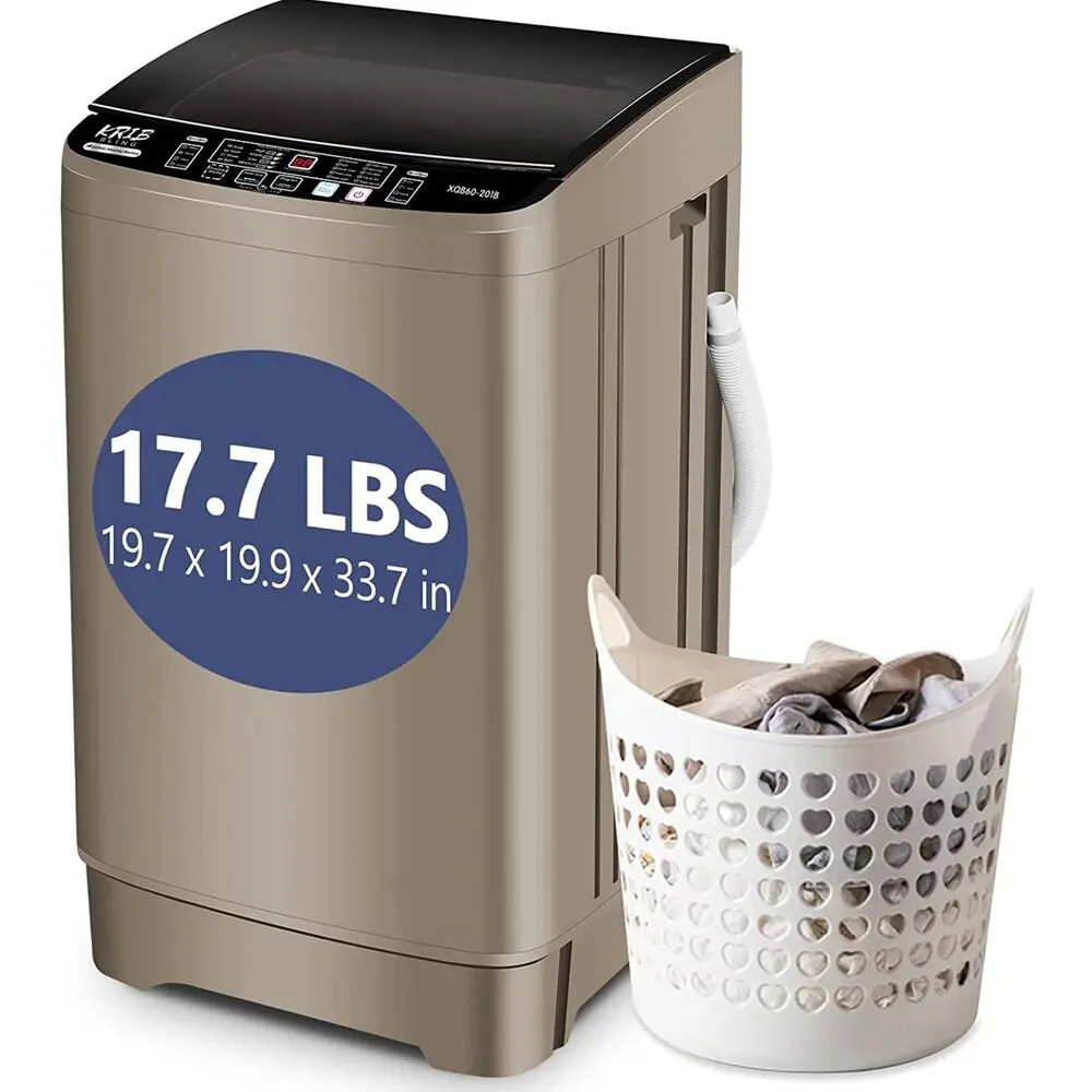 Portable Compact Laundry Washer - Full-Automatic, LED Display, 17.7lbs Capacity, Automatic Imbalance Adjustment, Large Capacity for Family, Portable and Space Saving, Ideal for Camping, Dorm, Gold
