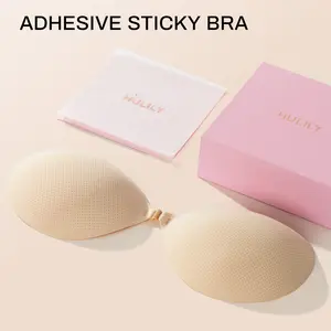 HULILY Adhesive Lift Bra, Reusable Strapless Backless Bra, Breathable Mesh Invisible Seamless Push Up Bra for Off-the-Shoulder Outfits, All Occasions