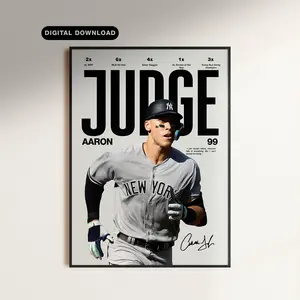 Aaron Judge Poster | New York Yankees Wall Art | MLB Baseball Print | Sports Room Decor | (Unframed) (No Frame)