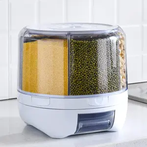 20Lbs Large Grain Dispenser, 360°Rotating Rice Food Dispenser, 6 Grids Rotatable Rice Container, Sealed Lid Storage Containers for Beans Peanut Barley Millet and Cereal