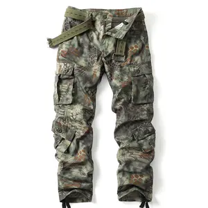 AKARMY Men's Casual Cargo Pants Military Army Camo Pants Combat Work Pants with 8 Pockets Hiking 3355-10 (No Belt) Camouflage Menswear