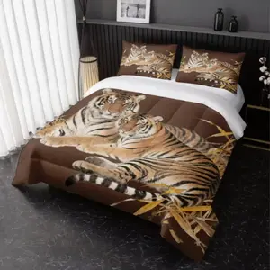 Tiger Pattern Bedding Set, High-Definition Digital Print, Includes Quilt and Pillowcases, Skin-Friendly Fabric