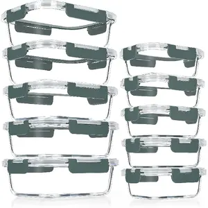 10 Pack Glass Meal Prep Containers, Airtight Glass Lunch Containers, Stackable Glass Food Storage Containers Set with Lids,Exclusive of BPA,for Microwave, Oven, Freezer & Dishwasher,Grey