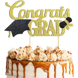 Congrats Grad Cake Topper, Class of 2026 Themed Graduation Party Decorations for University College High School Celebration Party Supplies (Gold)