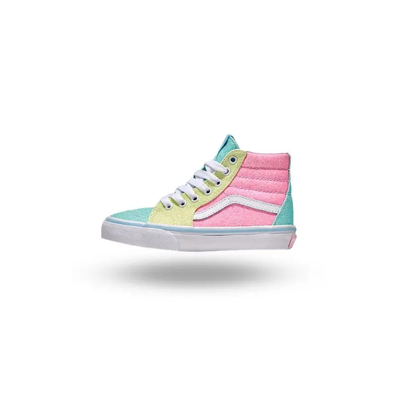 VANS Youth Sk8-Hi Glitter Pastel Suede & Canvas High-Top Athletic Walking Shoes with Iconic Sidestripe, Sports Shoes, Closed