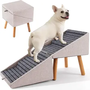 Dog Ramp for Couch and Bed,17.13" H Dog Stairs for Small Dogs and Cats, Foldable 2 in 1 Pet Steps for Medium Large Dogs and Puppy, Split Ottoman Design Pet Ramp（Apricot）
