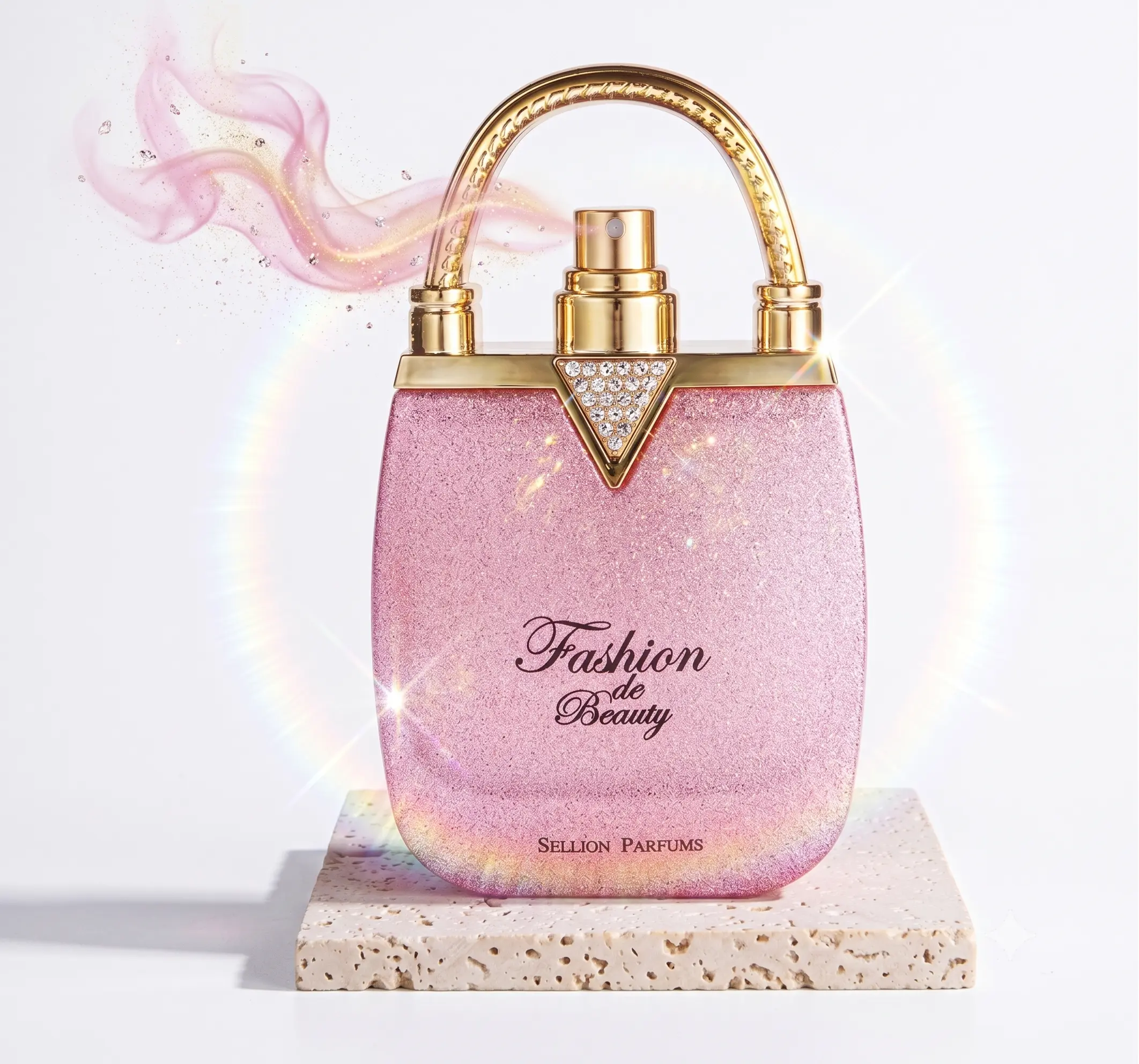 Fashion de Beauty Perfume - Pink Glitter Handbag Bottle Design, Long Lasting Floral Fragrance for Women, Luxury Gold Handle Scent Gift