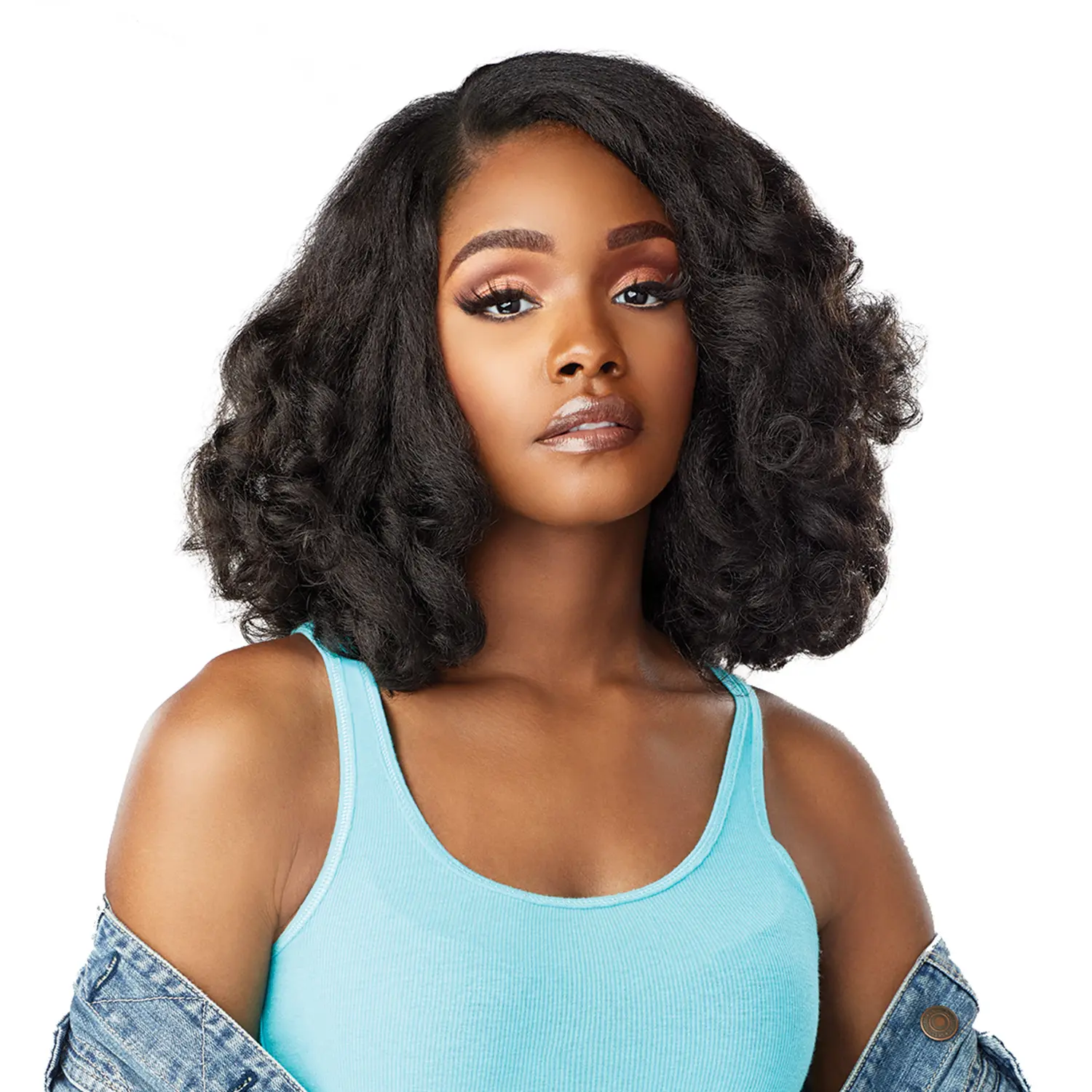 Sensationnel Clip-In Hair Extensions - 10" Curly Synthetic Hair, Instant Weave Curls, Loose Curly Textured Kinks N Co Top Lady (Boss Lady) (9Pcs)