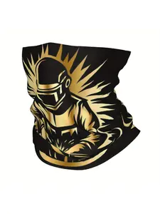 Stylish Black and Golden Welder-Themed Neck Wrap Scarf with Dynamic Bolt of Light Design - Versatile Headband or Neck Cover for Outdoor Activities, Necklace Accessory | Bold Design | Polyester Blen