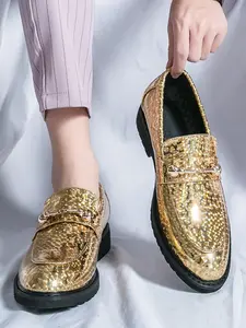 Men's Fashionable Glitter Decorated Slip-on Loafers, Casual Comfortable Dress Shoes for Daily Wear, Lightweight Breathable Shoes for All Seasons, Boy