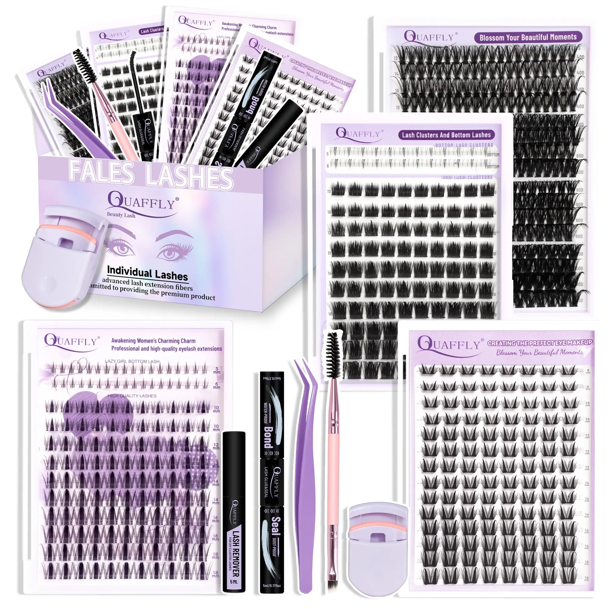 QUAFFLY Manga Lash Clusters Kit 678Pcs Anime Lash Clusters Volume Fairy Bottom Lashes with Lash Bond and Seal Lash Remover  Tweezer Lash Curler DUAL-ENDED Brush Great Value Eyelash Set Eyelashes Extensions Kit Diy Lash Kit