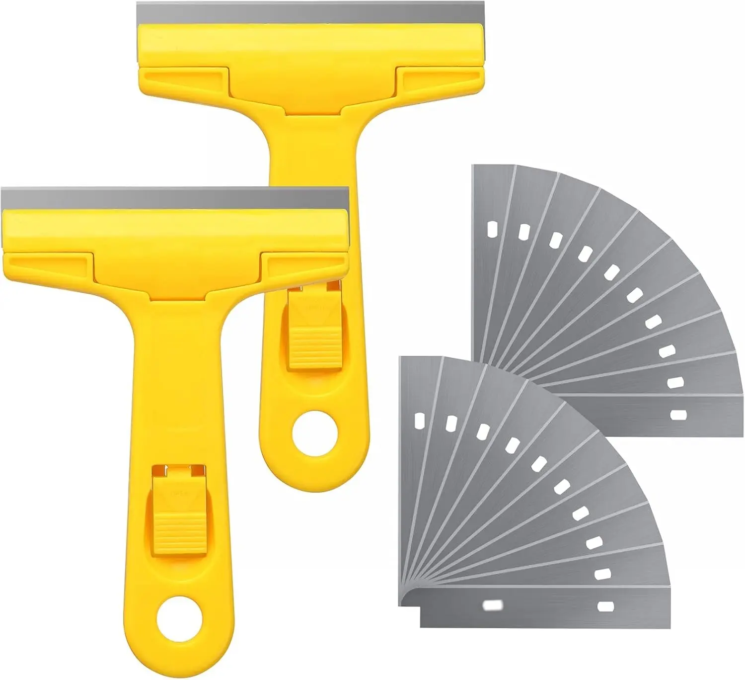Razor Blade Scraper,Paint Scraper Glass Scraper Tool with 20 Extra Replacement Metal Blades Window scraper for Remover Tool Remove Surface Stains,Paint,Automotive Glass Film 4 inch-2 Handle
