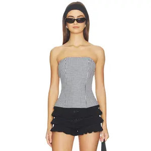 MORE TO COME Tina Corset Top in Black Gingham