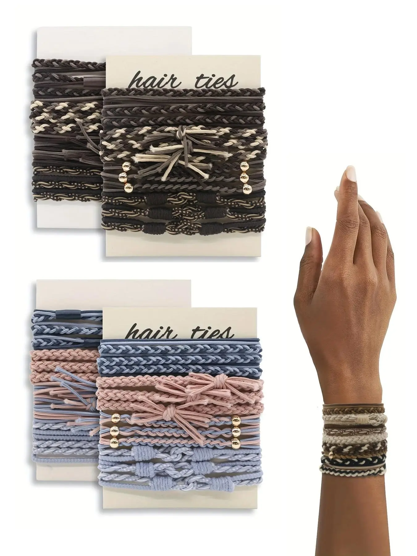 Boho Style Hair Ties, Colorful Elastic Hair Ties, Double Use Hair Bands, Elastic Hair Accessory, Fashionable Hair Accessories, Fashion Hair Accessories for Women & Girls, Scrunchies