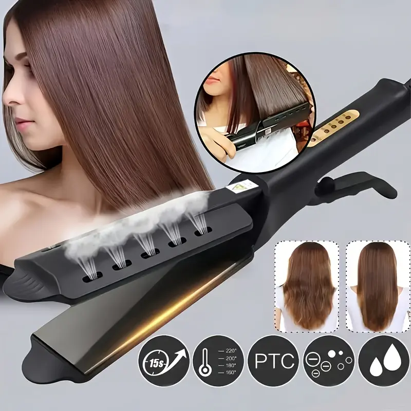 Home Professional Hair Straightener Flat Iron - Multifunctional Styler, Plug-Powered, 4-Speed Temp Adjustment, Dual-Purpose Curling & Straightening, 110V, Black, Women's Mother's Day Gift-Ready Hair Styling Tool